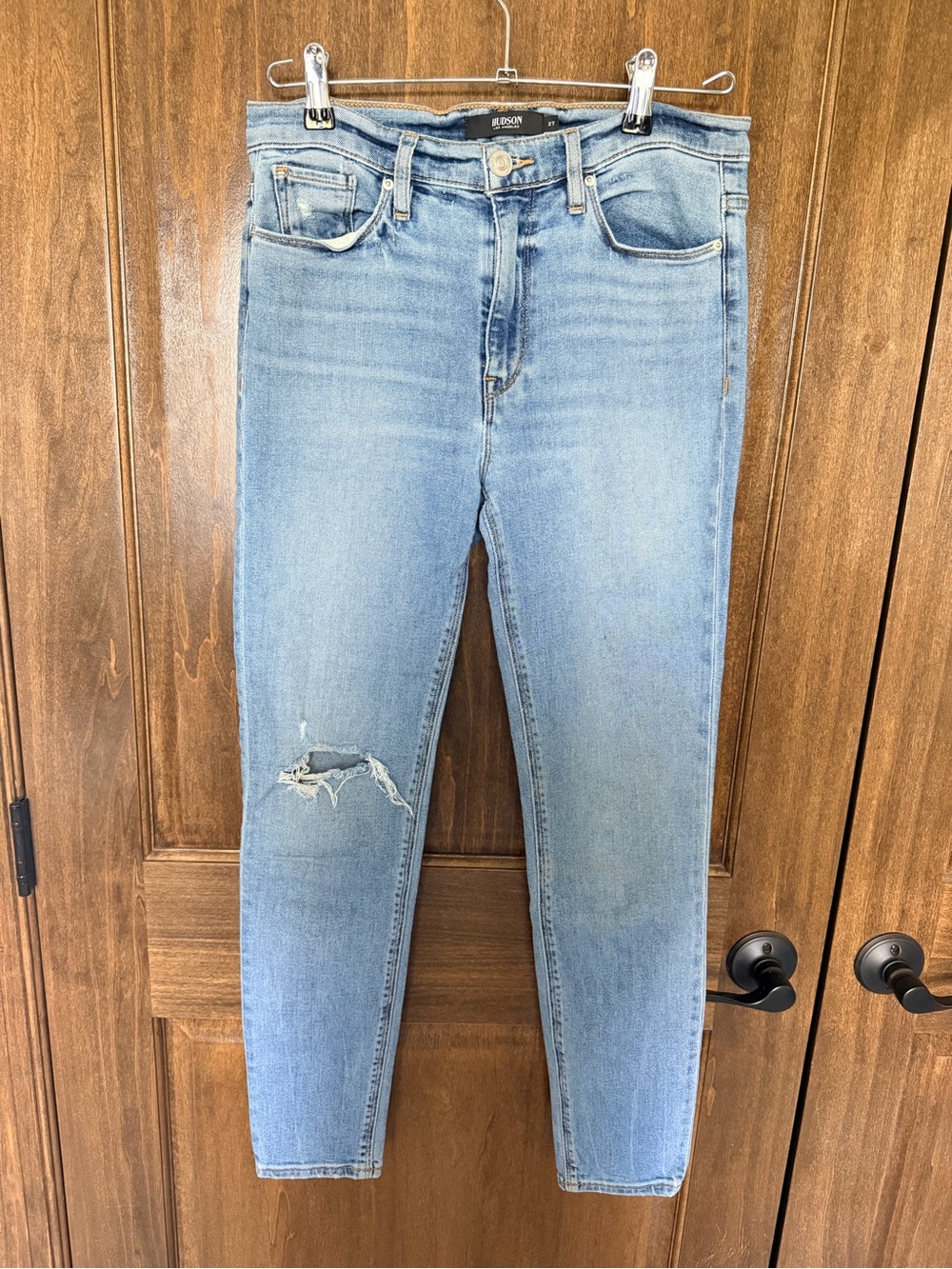 Hudson Jeans Light Blue High-Rise Skinny with Knee Rip